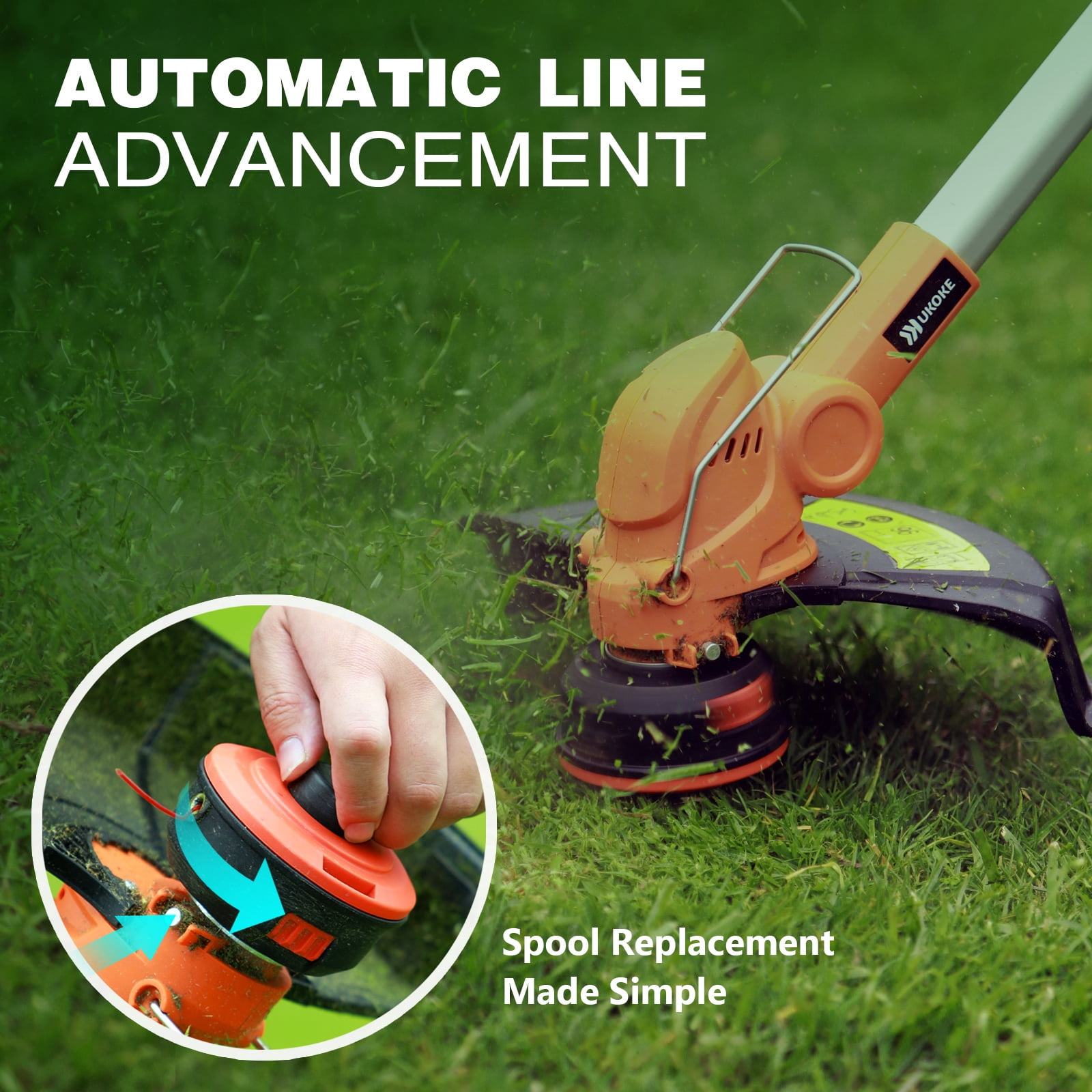 UKOKE ST2308 40V Professional Cordless Grass String Trimmer | Includes 2.0Ah Battery & Charger | 13-Inch Dual Line Feed | Brushless Motor | Ideal for Precision Lawn Trimming and Brush Cutting