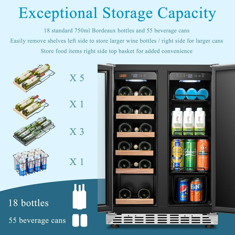 Lanbo 24 inch Dual Zone 18 Bottle Wine and 55 Can Beverage Cooler