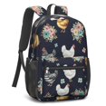 thumbnail image 2 of Hen and Floral Navy Pattern 17" School Backpacks for Teens,Waterproof Oxford Fabric,S-Shape Padded Straps for School,Travel,Hiking,Camping, 2 of 6