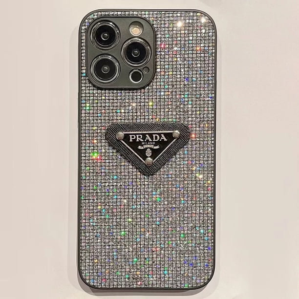 Férulas De Purpurina De Lujo Para El Tablero De Moda Marca Prada Logo Protección Del Teléfono Para IP 14 Pro Max 13 Lente De Cámara Funda De Para IPhone 11 12 Cubierta