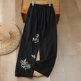 thumbnail image 2 of DHFJKG Womens Bohemian Wide Leg Pants For Women Flowy Palazzo Floral Embroidery Summer Loose Fit Elastic Waist Pants With Pockets Ethnic Style Leisure Trousers, 2 of 4