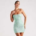 thumbnail image 2 of IDOPIP Women's Sparkly Sequins Bodycon Mini Dress Spaghetti Straps Floral Glitter Party Dress, 2 of 7