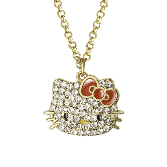Sanrio Girls/Tween Hello Kitty, Girls Pave Crystal Gold-Tone Pendant Necklace 16" 3"