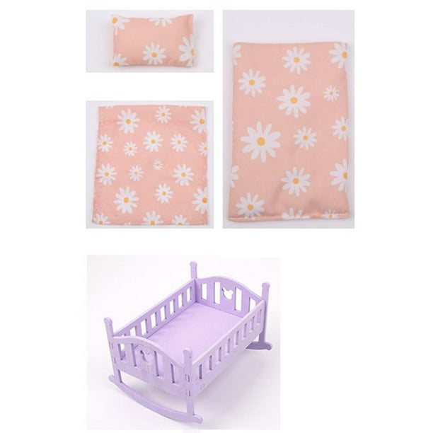 Shangren Baby Doll Bed With Quilt Pillow And Mattress Miniature Crib For 16cm Doll Diy Pink 19.7cmx13.5cmx13cm