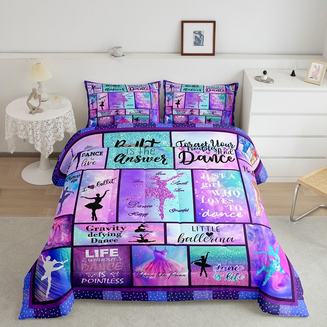Erosebridal Ballet Dancing Bedding King Comforter Set, Gymnastics Down Comforter, Patchwork Room Decor, Reversible 3-Piece
