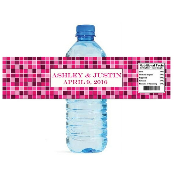 100 Mosaic Red Raspberry Wedding Water Bottle Labels Engagement Party Special Occasion