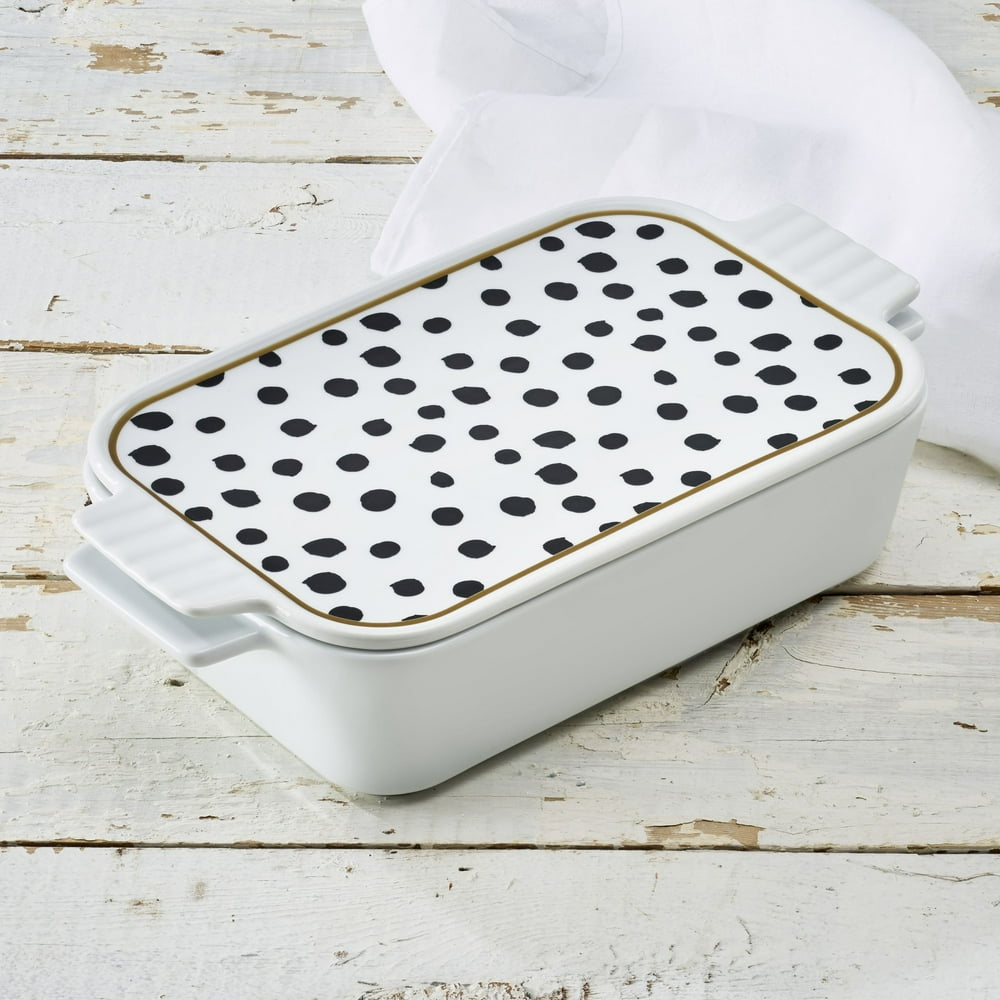 Wild Rectangular Porcelain Casserole Dish with Lid, White and Black