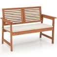 thumbnail image 2 of Costway Patio Bench Outdoor Solid Wood Loveseat Chair with Backrest & Cushion Porch Garden, 2 of 8