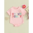 thumbnail image 2 of FEORJGP Infant Baby Girls Easter Clothes 3M 6M 12M 18M Newborn Short Sleeve Romper Crew Neck T-shirt Jumpsuit Embroidery Letters Bodysuit Loose Casual Daily Summer Clothes, 2 of 9