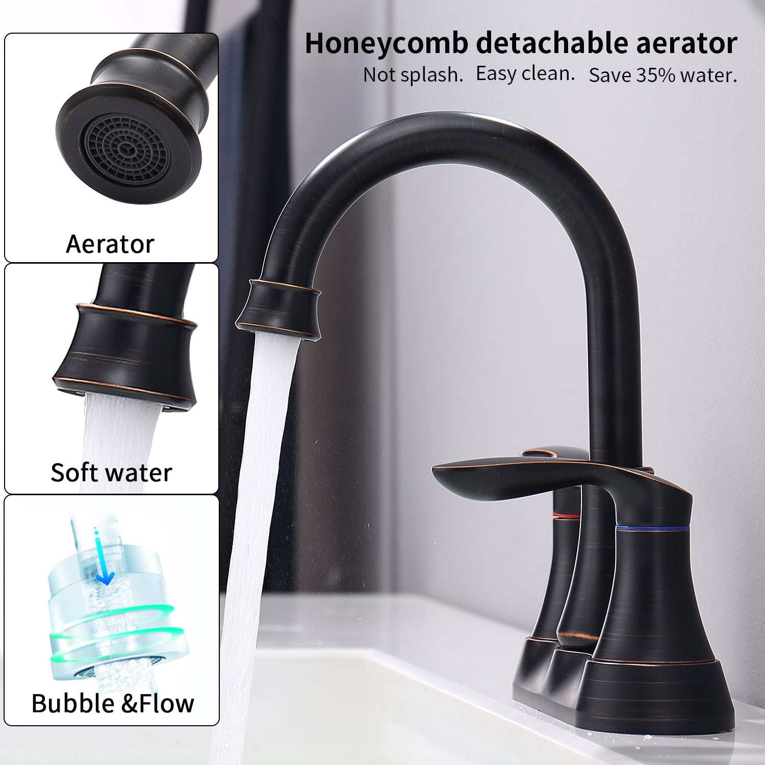 2-Handle 4-Inch Oil Rubbed Bronze Bathroom Faucet, Bathroom Vanity Sink Faucets with Pop-up Drain and Supply Hoses [Unable ship on weekends,+usps/fedex]