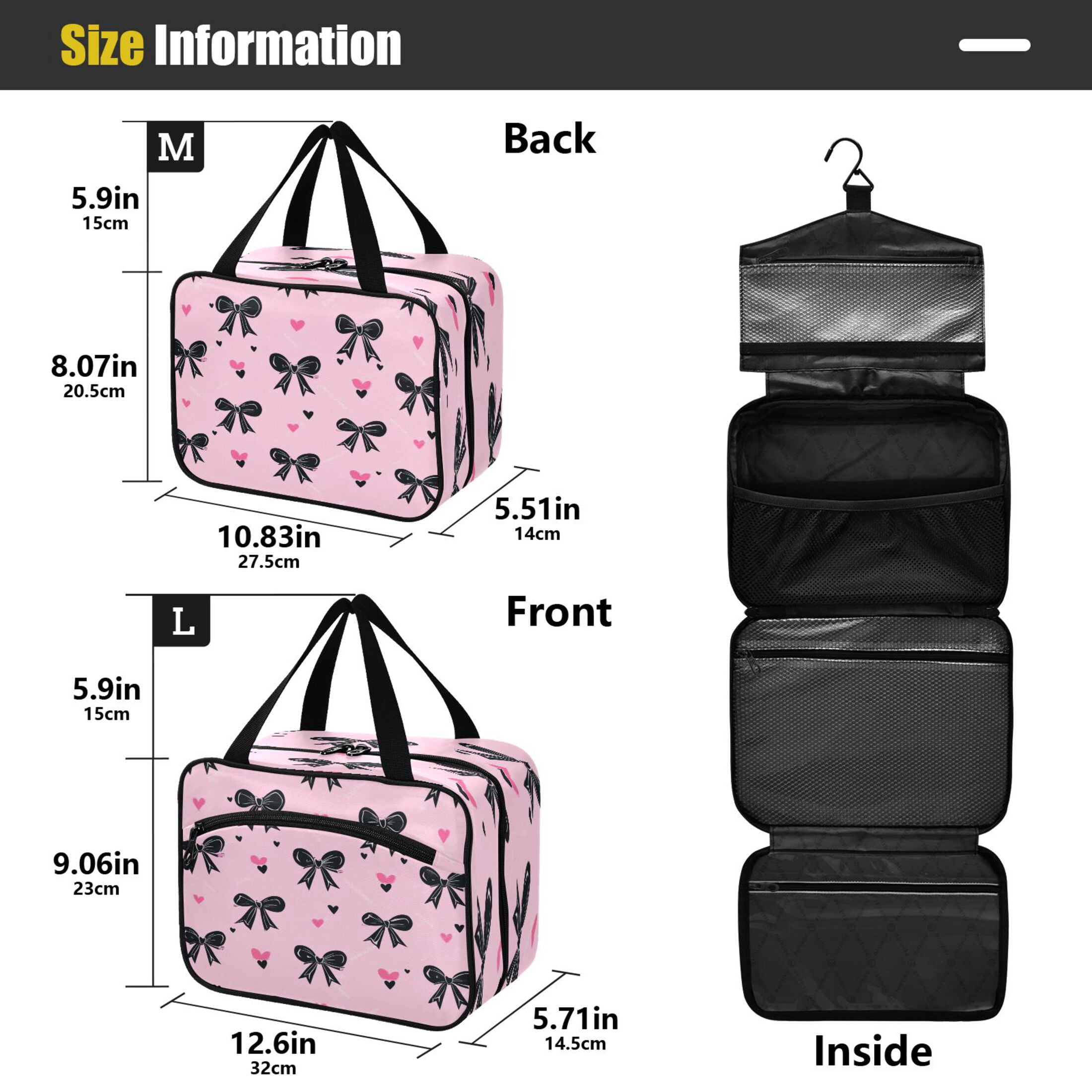 Travel Toiletry Bag with Metal Hook Large Capacity Cosmetic Bag Toiletry Bags for Travel, Gym, Camping Black Bows