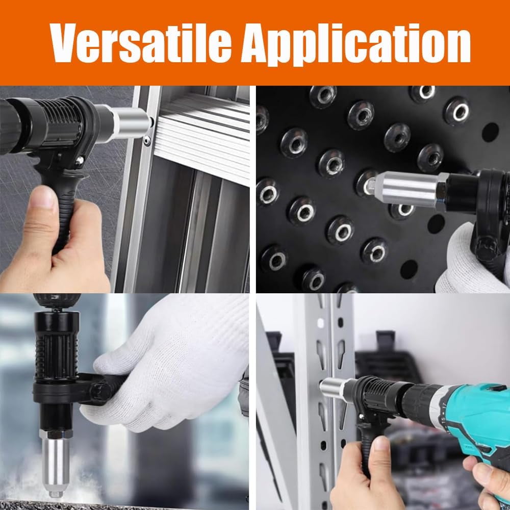 Professional Electric Rivet Gun Adapter Kit for Cordless Drill, 2026 New Drill Attachment with 4 Sizes Threaded Heads (M3 M4 M5 M6), Hand Tool for Metal Working, Automotive, HVAC & DIY Home RepairT