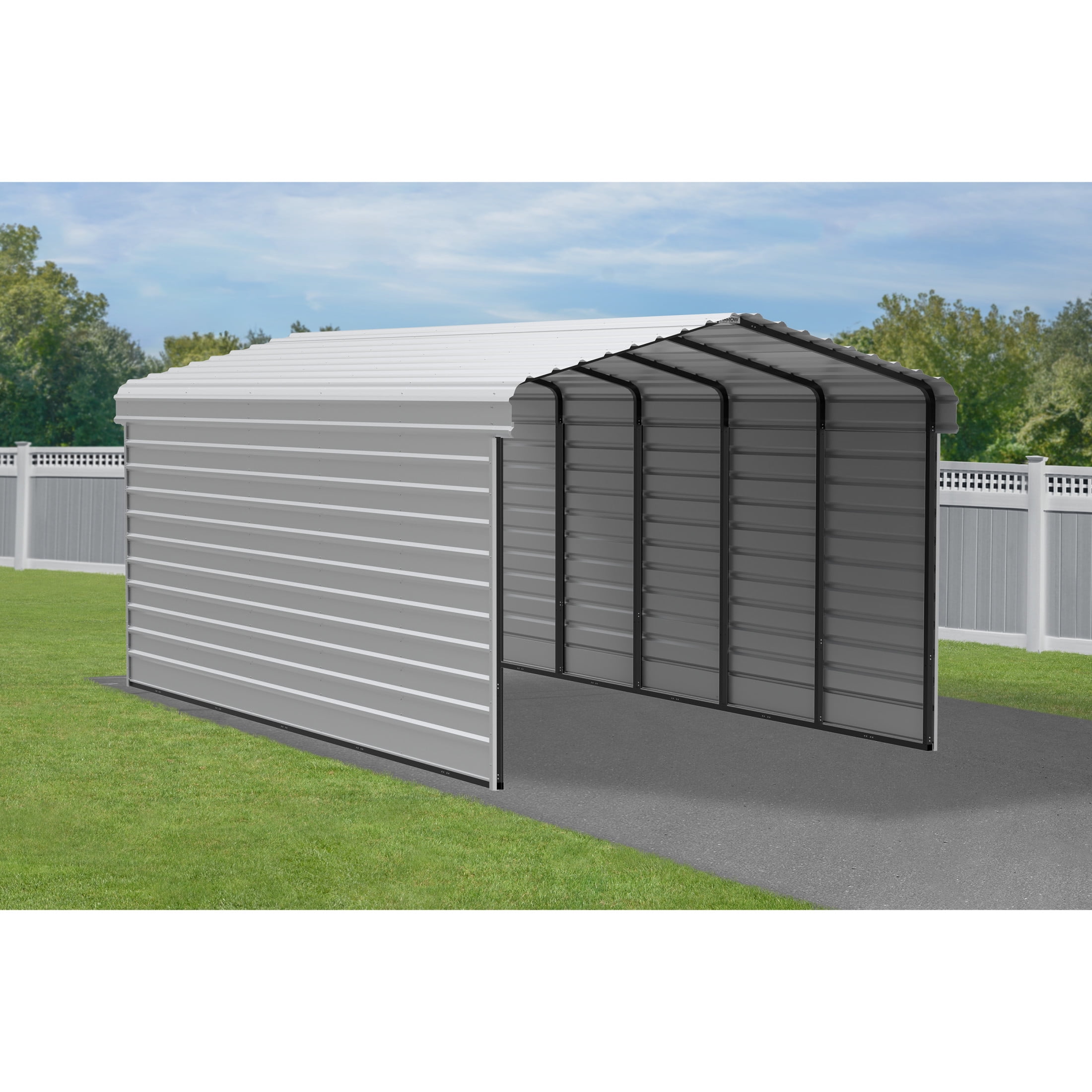 Arrow 24 x 12 x 9 ft Eggshell Steel Carport With 2 Side Wall Kit