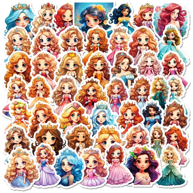 Pegatinas de vinilo con forma de princesa para niños, lindos dibujos animados para niñas, x50