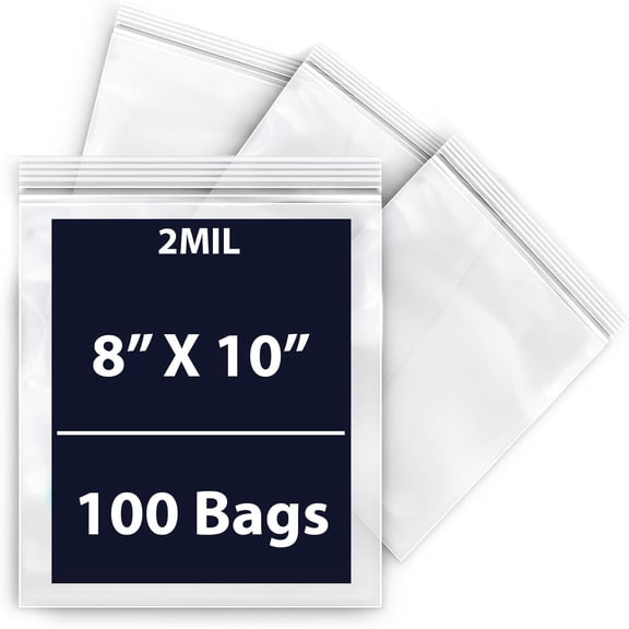 Reclosable Poly Bags 8x10 & (100 Bags) - 2 Mil Clear Plastic with Resealable Lock Seal Zipper | Durable Poly Baggies | Resealable Zip Top Lock For Jewelry, Storage, Packaging & Shipping