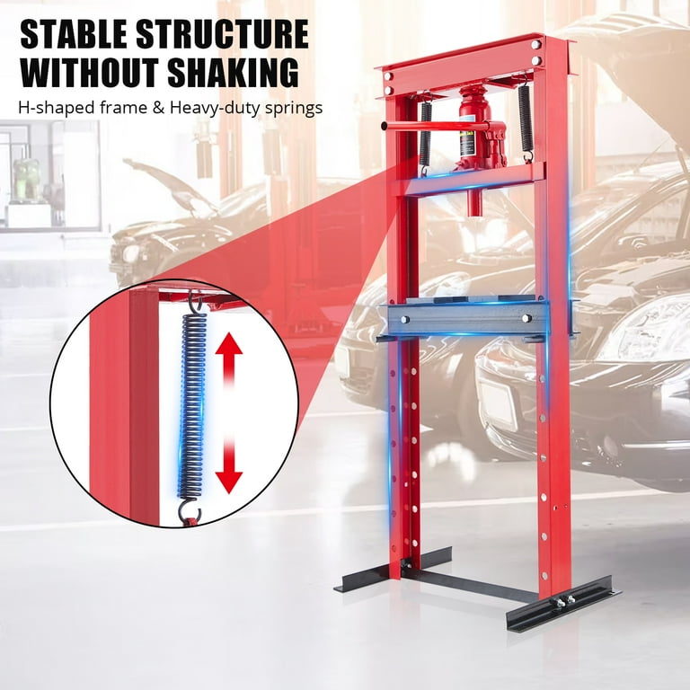 12 Ton Hydraulic H-Frame Press | Garage Shop Press With Adjustable Table & Safety Valve
