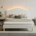 thumbnail image 3 of Pinmoco Queen Upholstered Bed Frame with Adjustable Arc-shaped Headboard, LED Platform Bed, Teddy Velvet White, 3 of 10