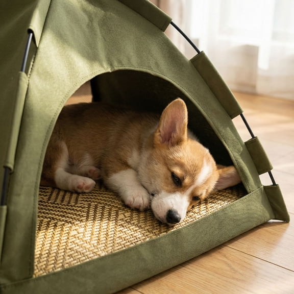 Small Dog House, Outdoor Dog Bed with Canopy, Dog Cooling Bed, Cat House Outdoor, Semi-Closed 14X12X14 in Hero Green Pet Tent, Hand Washable Removable Design, Four Season Suitable
