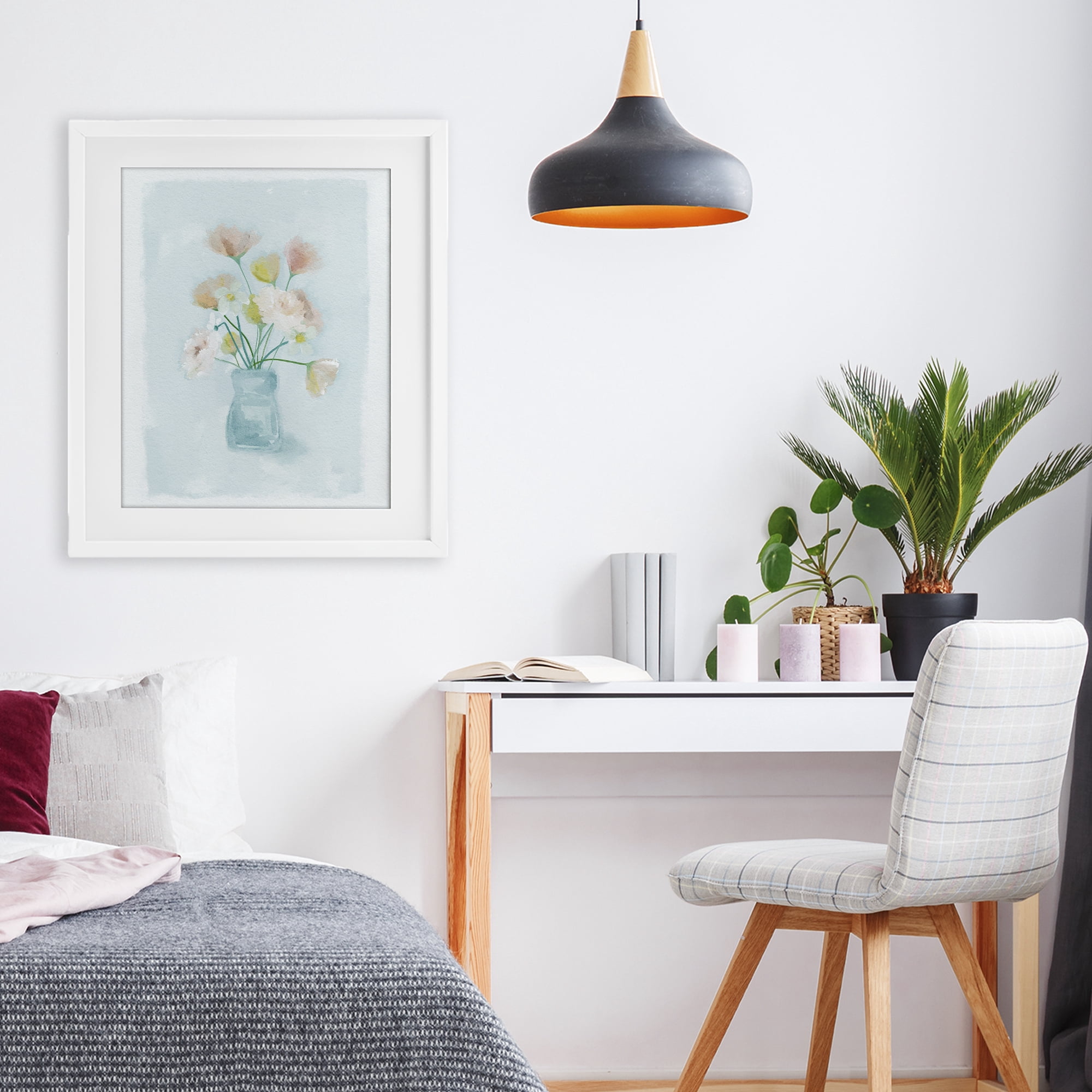 Stupell Industries Pretty Florals in Vase White Framed Print Under Glass, design by Leah Straatsma