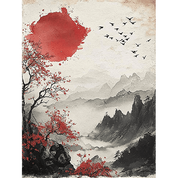 Japanese Sunrise Landscape Decor Painting/Canvas Art， Suitable for Living Room， Bedroom， Office， Dining Room， Study， Hallway， Hotel Decoration.