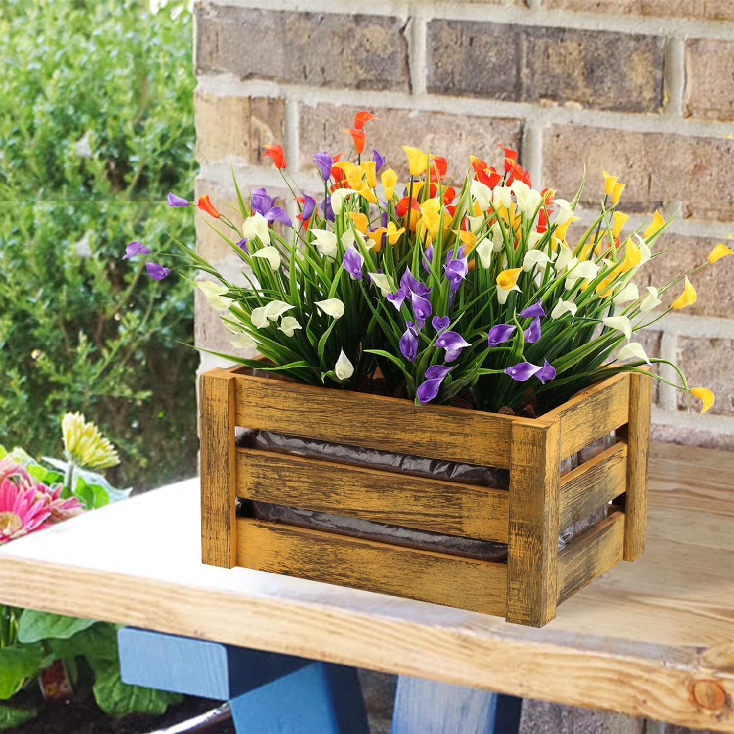 Morttic 16 Bundles Artificial Flowers for Outdoors - UV Resistant Fake Plants Outside,Faux Plastic Calla Lily Spring Flower for Porch Patio Decorations
