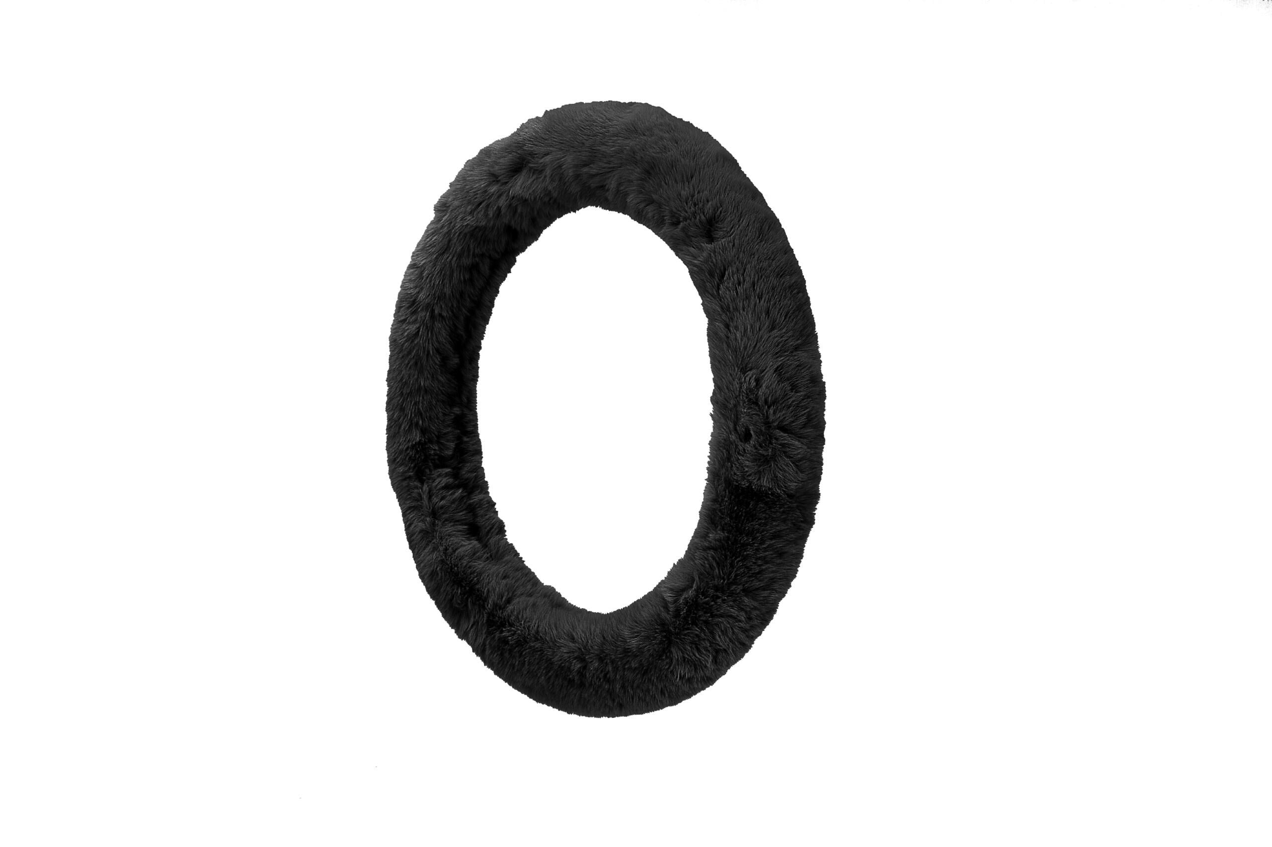 Emerald Universal 14.6"-15.4" Plush Steering Wheel Cover, Soft Faux Fur - Black