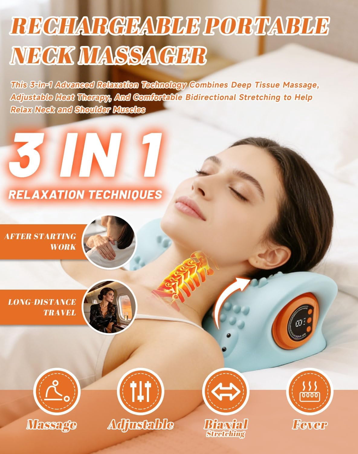 Neckline Massager, 4 In1 Massager, with Heat & Comfortable Stretching, Adjustable Intensity for Neck & Shoulder Relaxation at Home,Office,Travel