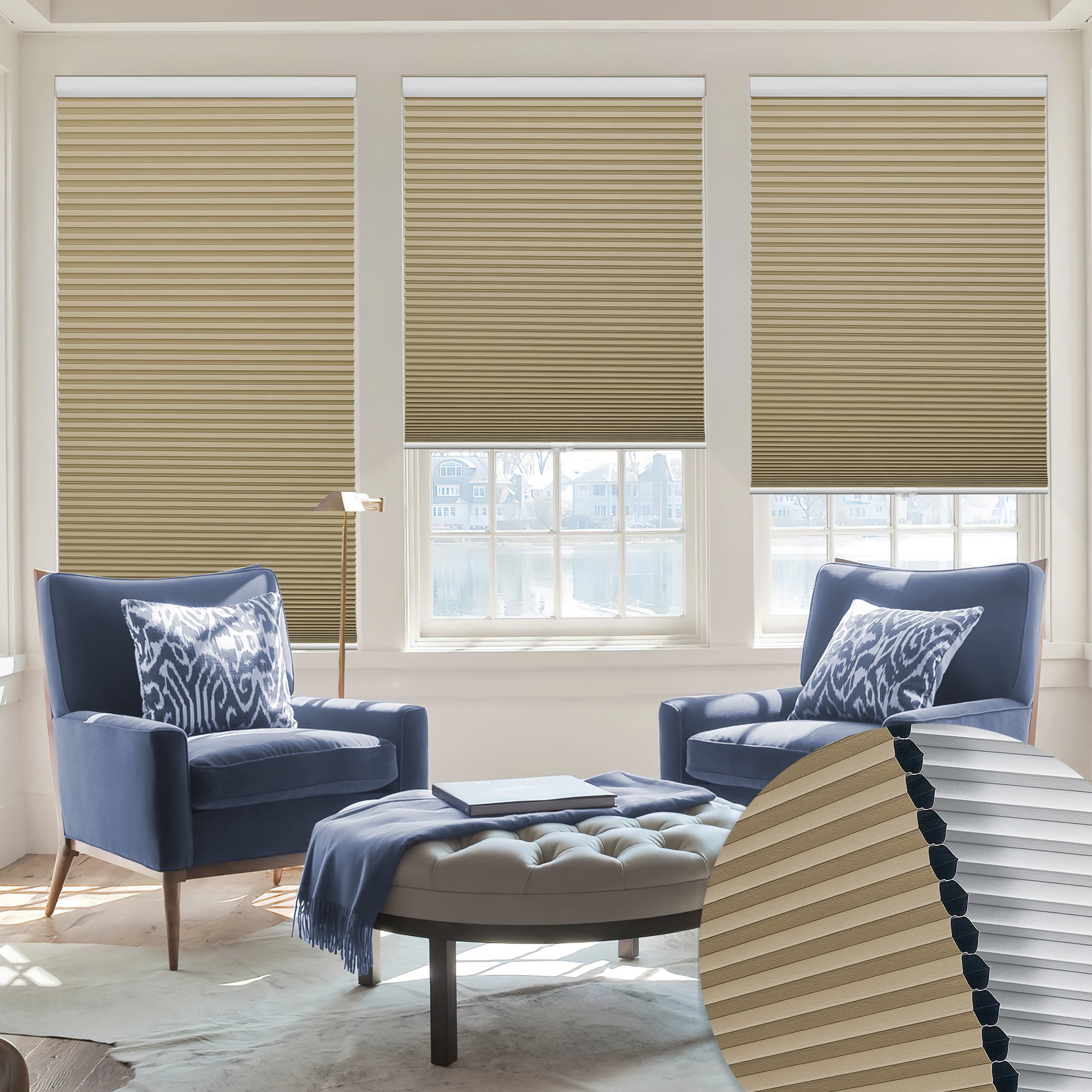 Keego Cordless Cellular Shade for Windows Insulated Mini Blinds for Room Darkening Blackout Brown, 40"W x 60"H
