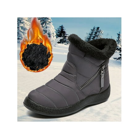 

Fangasis Unisex Snow Boots Slip On Ankle Booties Anti-Slip Water Resistant Fully Faux Fur Lined Outdoor Sneakers