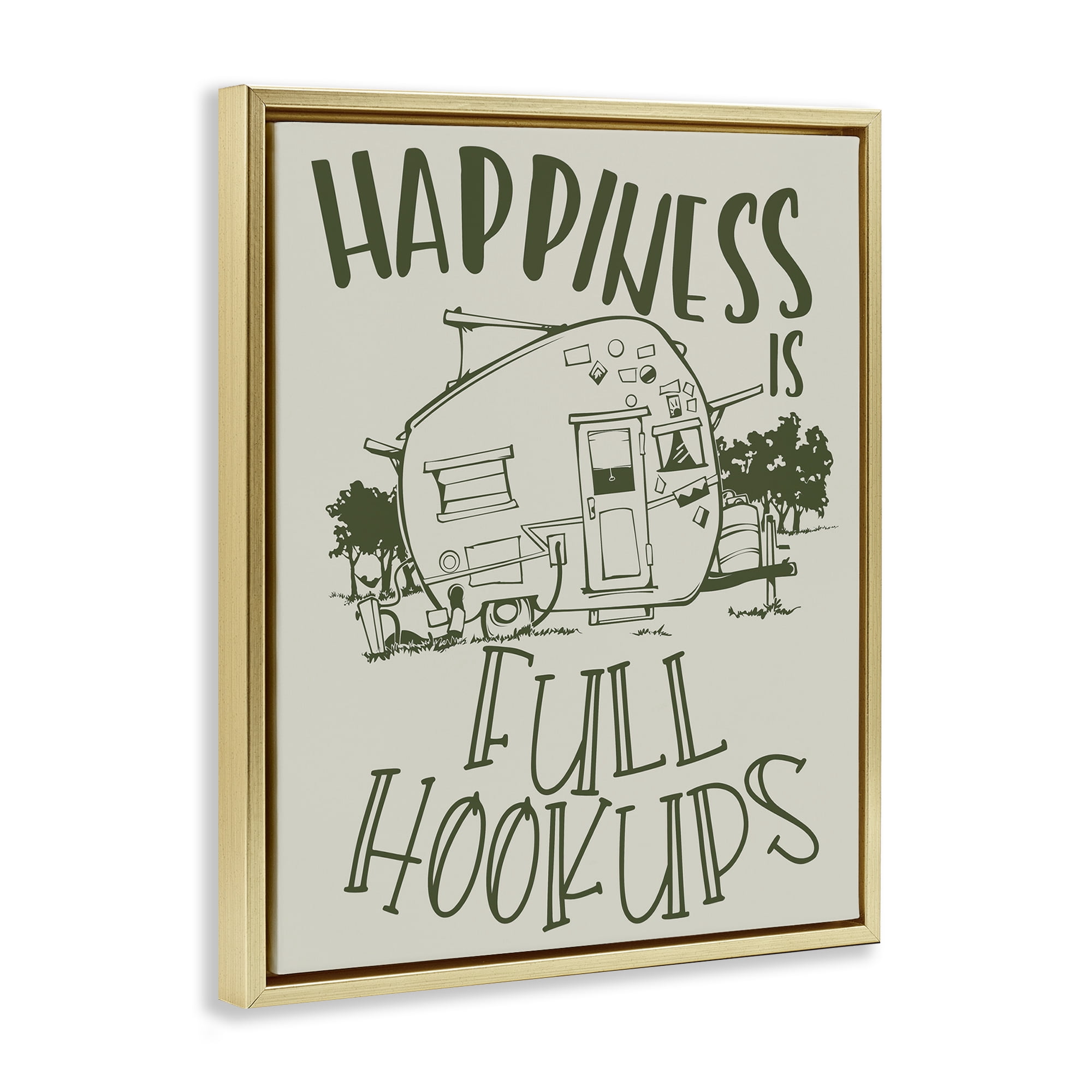Stupell Industries Full Hookups Camping Landscape Painting Gold Floater Framed Art Print Wall Art, 25 x 31