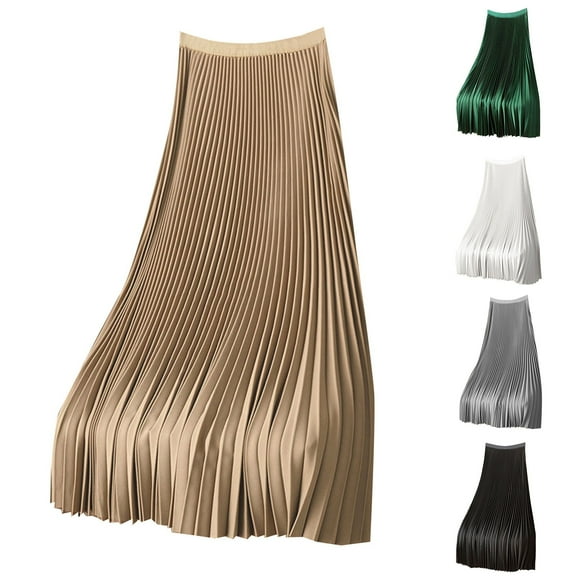 zaveiop Women's High Waist Pleated Maxi Skirt Elegant Long A-Line Skirts for Casual formal and Evening Wear (Beige, M)
