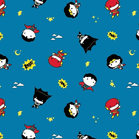 Camelot Fabrics Honbeanify DC Comics Fabric Justice League Tiny Heroes in Blue 100% Cotton Fabric sold by the yard