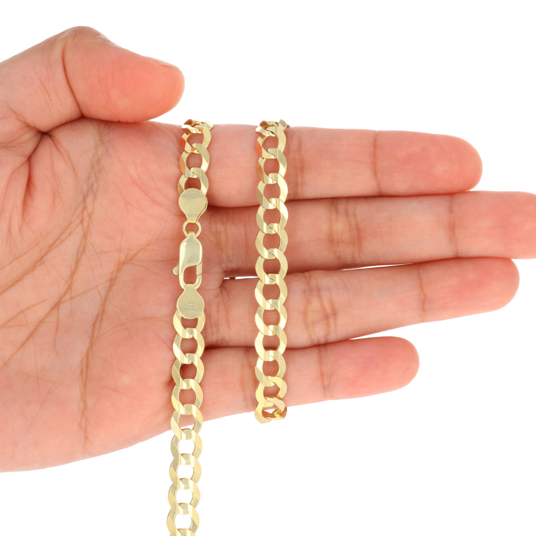 Nuragold 14k Real Yellow Gold Solid Cuban Curb Link 7mm Chain Necklace (16"-30") Italian Jewelry for Men