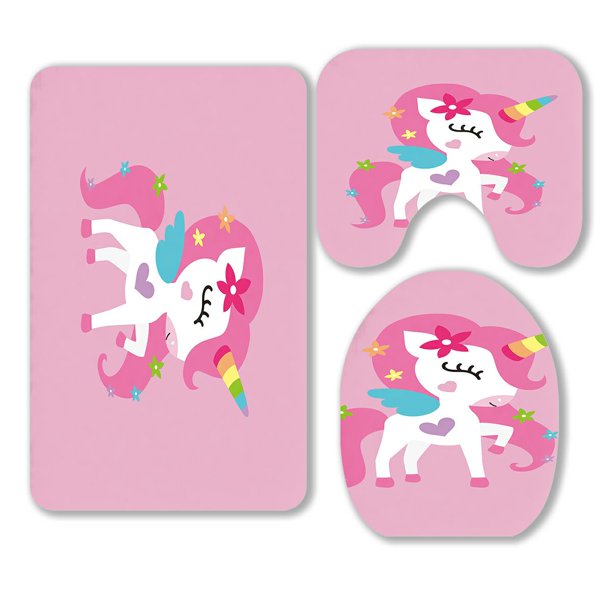 ABPHQTO Unicorn Pony Pink Girl 3 Piece Bathroom Rugs Set Bath Rug