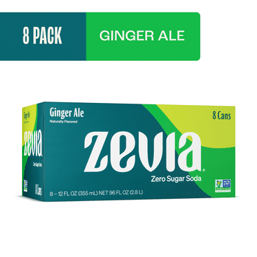 Zevia Zero Sugar, 0 Calorie Caffeine-Free Ginger Ale Soda Pop, 12 fl oz, 8 Pack Cans