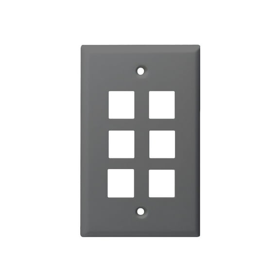 Monoprice Standard Size Keystone Plate 6 Port, Gray, UL