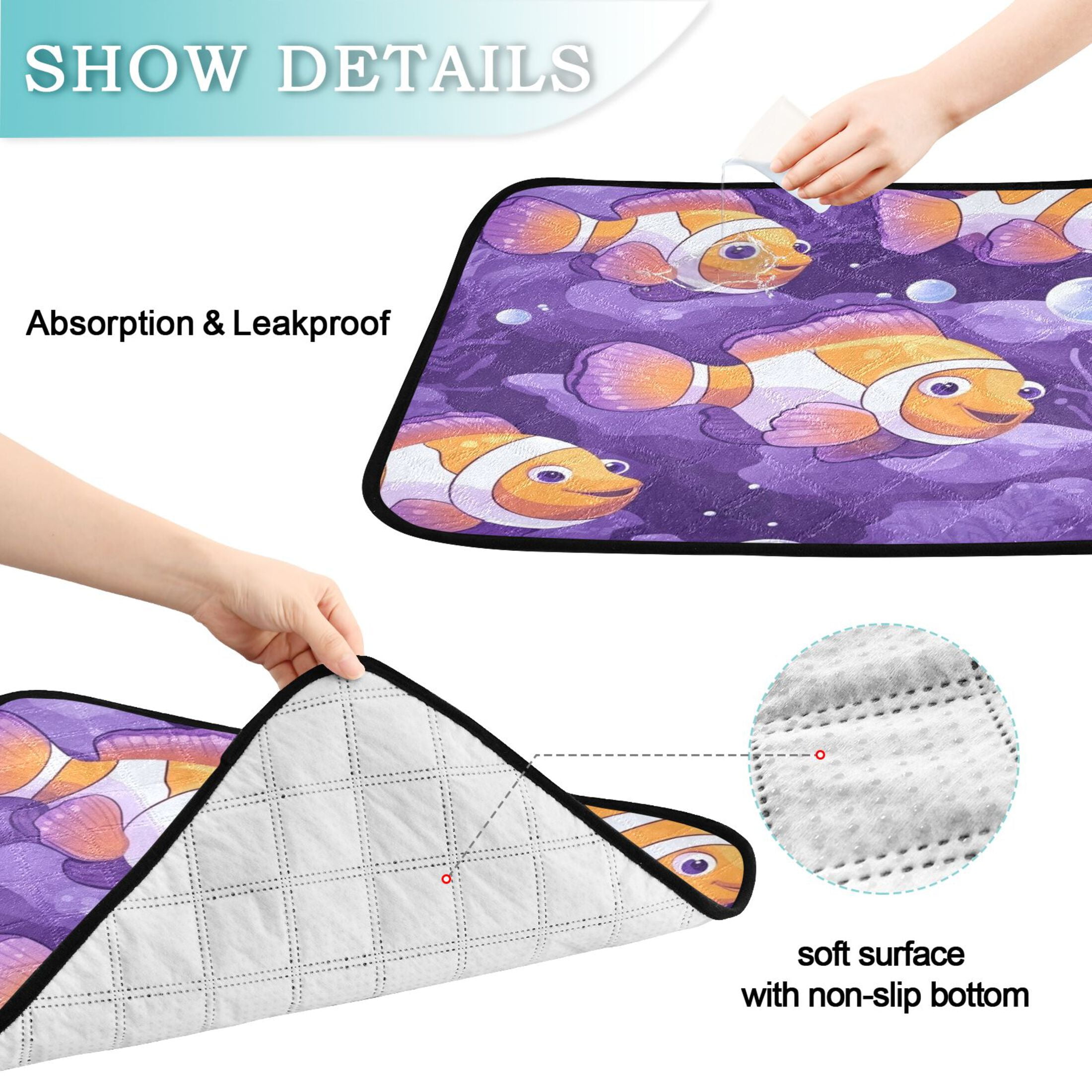Qxltty Tropical Clownfish Cat litter Pads Pet Set of 3 Diaper Mats Center Anti-leakage Layer Absorbent Soft and Comfortable
