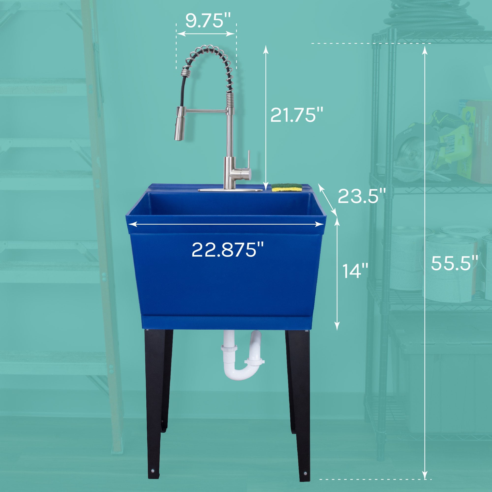 Tehila Blue 19 Gallon Utility Sink with High-Arc Stainless Finish Coil Pull-Down Faucet