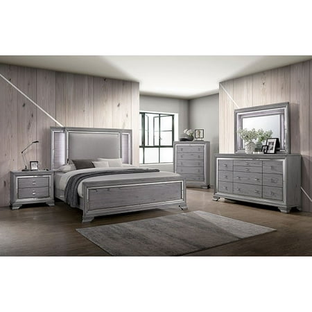 Color Finished Bedroom Set - Contemporary Gray Color Finish Bedroom Furniture 4pc Eastern King Size Set