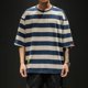 thumbnail image 3 of Camisetas para hombre, camiseta holgada azul a rayas, camiseta suelta para hombre, ropa vintage japonesa de gran tamaño, venta al por mayor, ropa informal nueva, 3 of 5