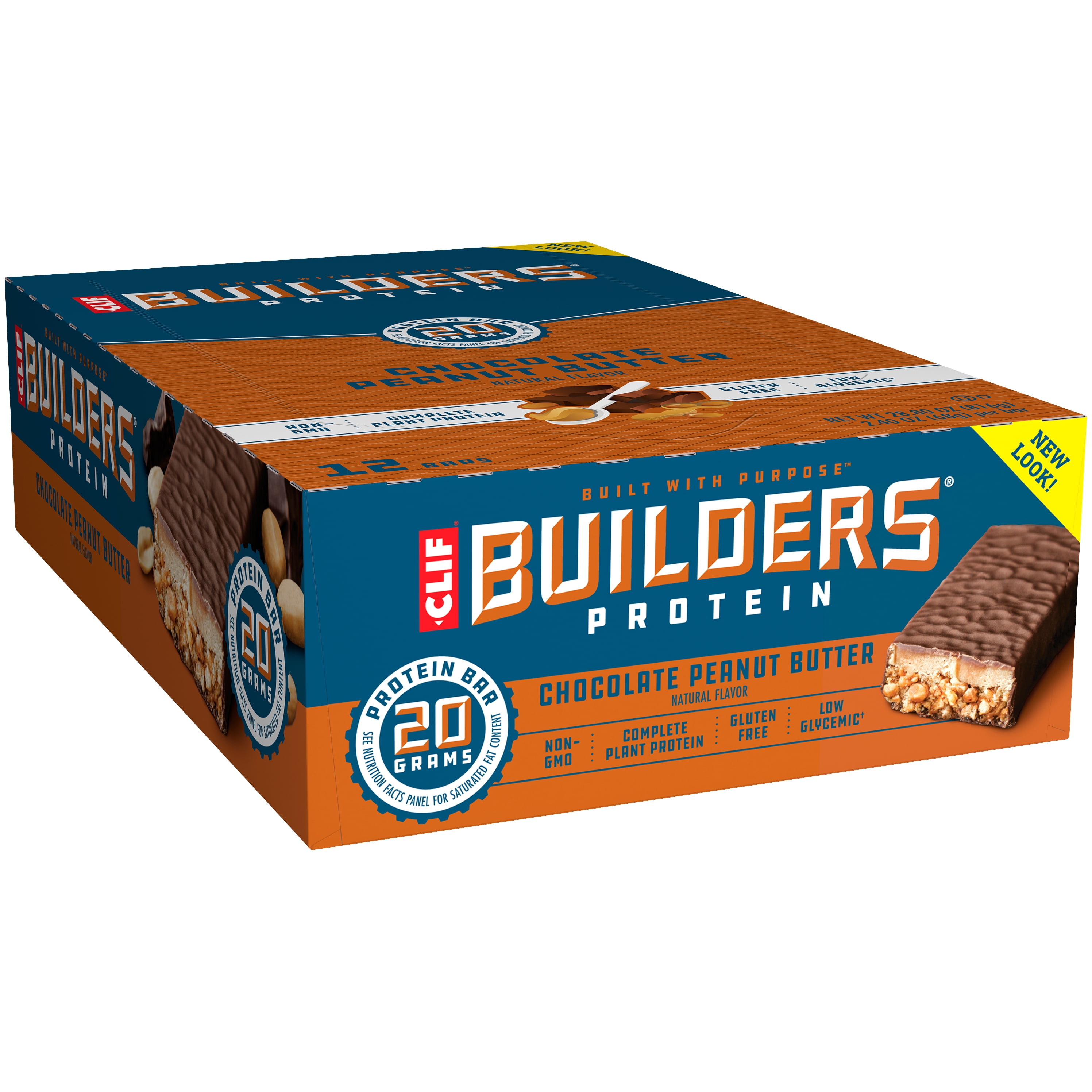 Clif Builders Protein Bars, Chocolate Peanut Butter, 20g Protein, 2.4 ounce bars, 12 count (Now