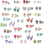 EXCIXING 30 Pairs Mixed Animals Earrings Ladybug Bee Frog Mushroom Stud Earrings for Kids