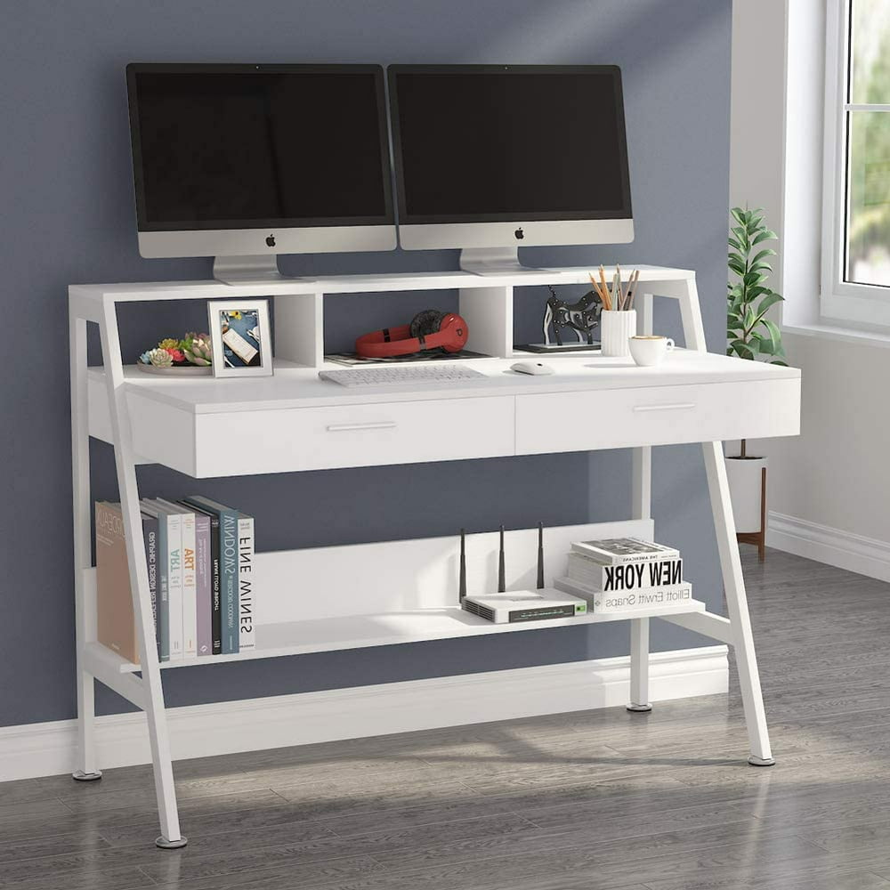 Tribesigns Computer Desk with Storage Shelf & Drawers, Modern 47 inch
