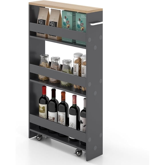 4-Tier Rolling Slim Storage Cart, 5" Narrow Slide Out Kitchen Cart