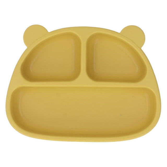 Soft Silicone Toddler Plate Dining Room Cute Cartoon Bear Shape Baby Suction Plate for Snacks Fruit Ginger Single Plate
