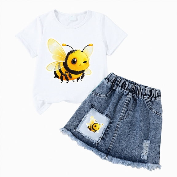JUMEYU Toddler Birthday Outfit Toddler Girl Spring Summer Outfit Short Sleeve Shirt Top Mini Skirt Kids Girl 2Pcs Set 4T (White,4 Years)