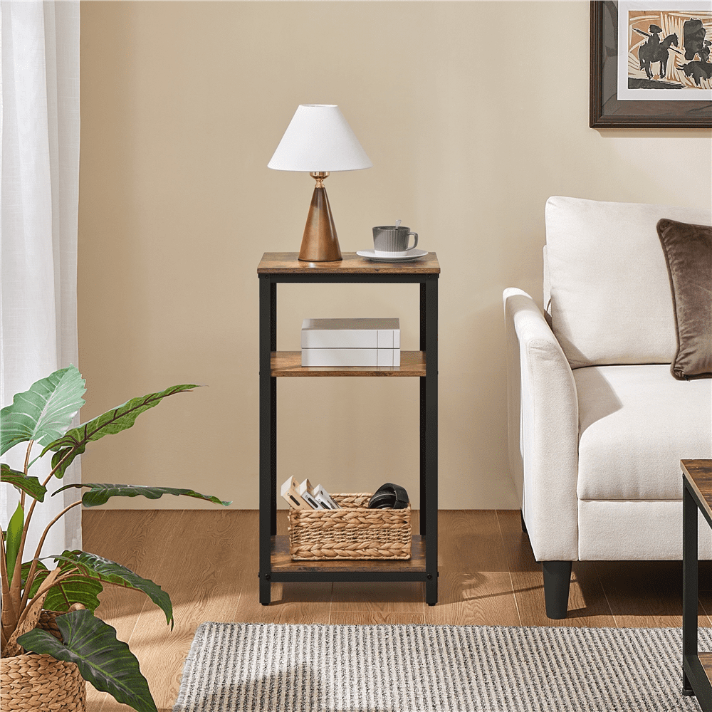 Renwick 3 Piece Industrial Console Table & Side Table Set with Storage Shelves, Rustic Brown