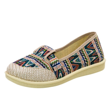 

Youmylove Women Casual Canvas Slip-On Flat Round Toe Breathable Stylish Single Shoes Daily Walk Footwear