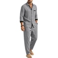 thumbnail image 4 of Delconic Mens Linen Blend Two Piece Outfit Loose Fit Long Sleeve Button Front Shirt and Straight Leg Pants Casual Set Gray M, 4 of 8