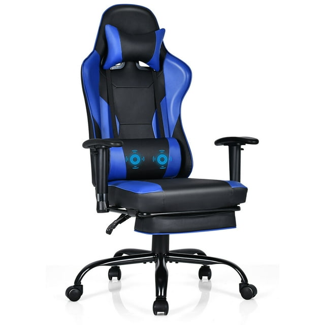 Gymax Massage Gaming Chair Racing Computer Task Chair Recliner w/Footrest Blue